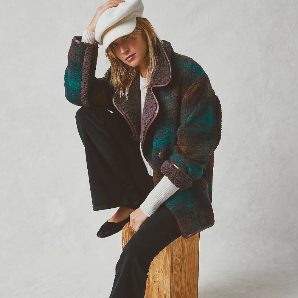 Free People Misfits Plaid Peacoat